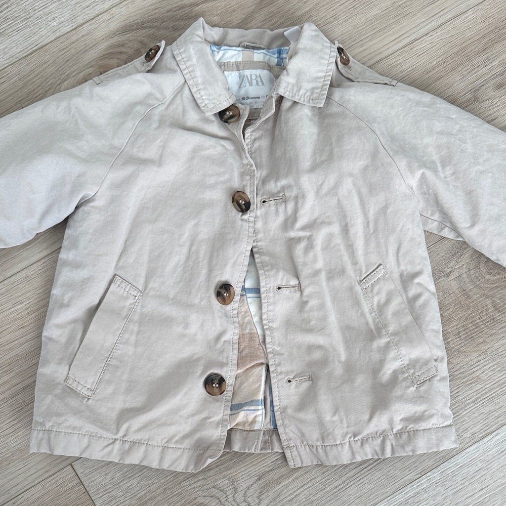Zara Baby Toddler Trench Coat Jacket Tan Plaid Lined Size 18-24 Months
